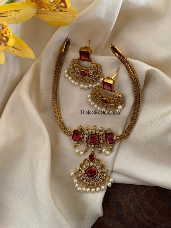 Maroon / Ruby stone chandbali necklace set