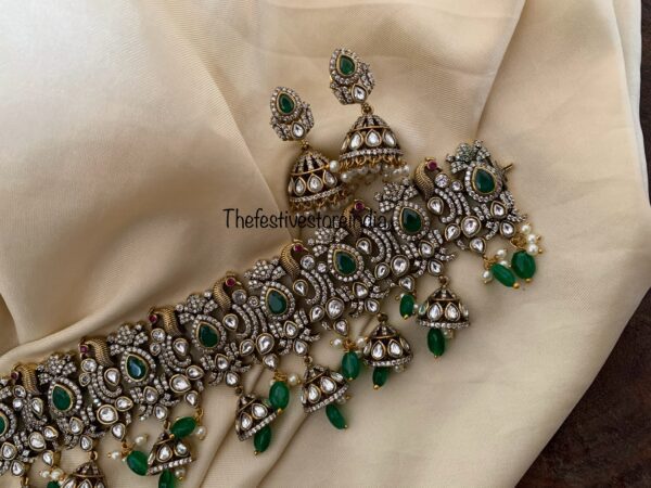 Victorian bridal emerald / green drops choker set