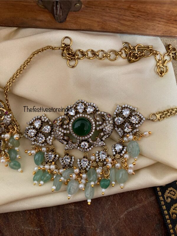 Budgeted Victorian asymmetric green drops choker set