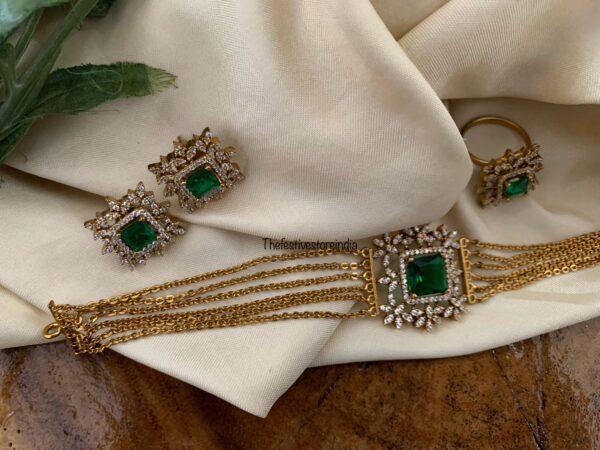 Emerald stone AD Choker set (With adjustable finger ring)