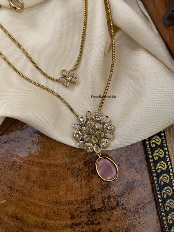 2 layer pendant chain - Pink