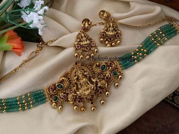 Light green beads lakshmi choker set