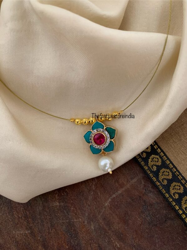 Jadau minimalist blue flower pendant chain | Invisible chain