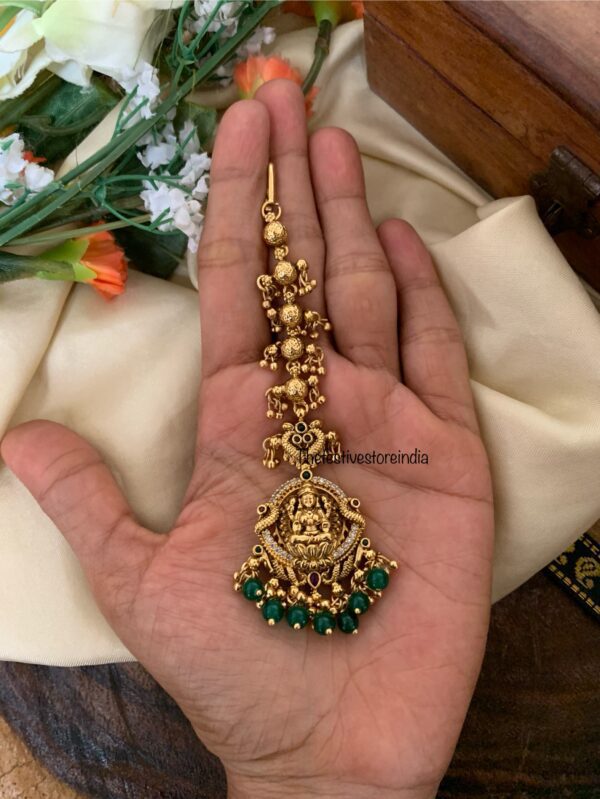 Green beads lakshmi maangtikka