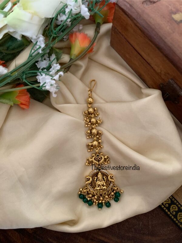 Green beads lakshmi maangtikka