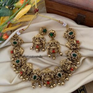 Nakshi bridal coral and emerald lakshmi necklace set