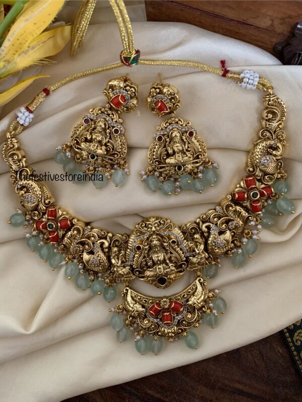 Contemporary mint drops lakshmi necklace set