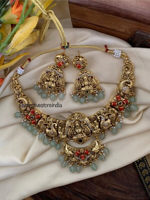 Contemporary mint drops lakshmi necklace set