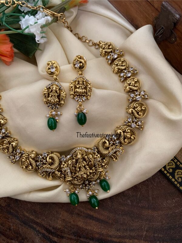 Nakshi lakshmi green beads necklace set