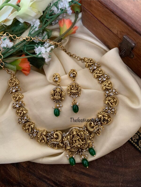 Nakshi lakshmi green beads necklace set