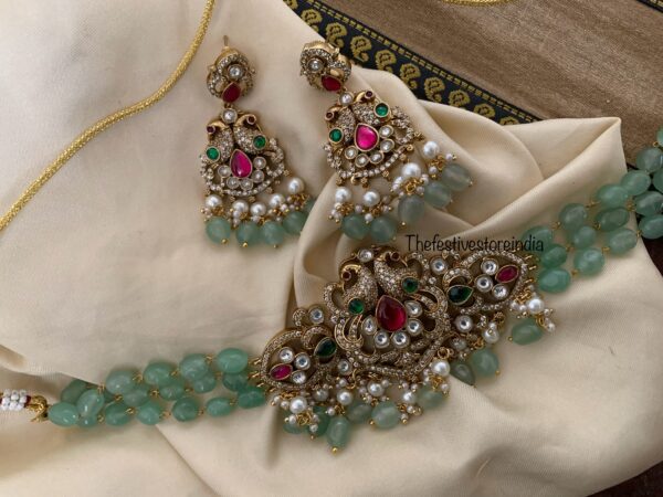 Bridal mint beads victorian choker set