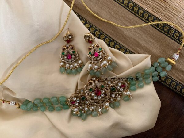 Bridal mint beads victorian choker set