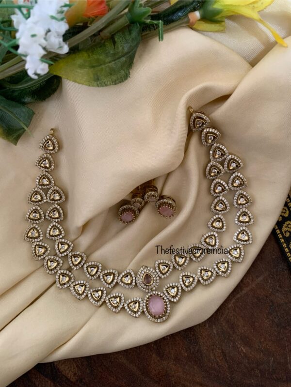 Classic 2 layer Victorian necklace set  - Pink