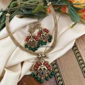 Attigai lakshmi coral & green beads necklace set
