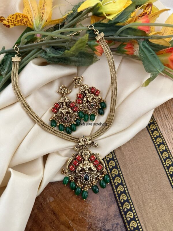 Attigai lakshmi coral & green beads necklace set