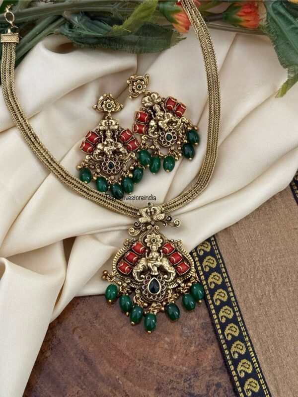 Attigai lakshmi coral & green beads necklace set