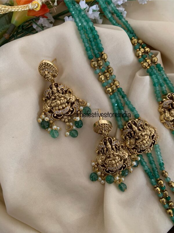 Green beads nakshi lakshmi haaram set