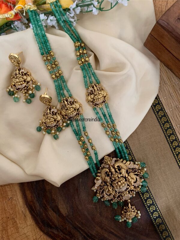Green beads nakshi lakshmi haaram set