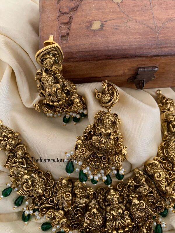 Antique polish 3D green beads lakshmi set