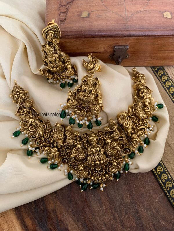 Antique polish 3D green beads lakshmi set