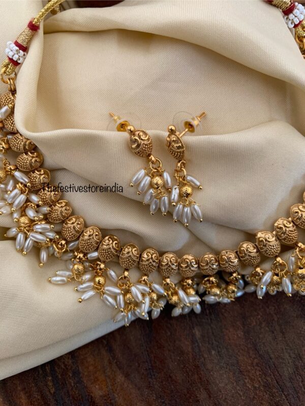 Rice pearls drop necklace set