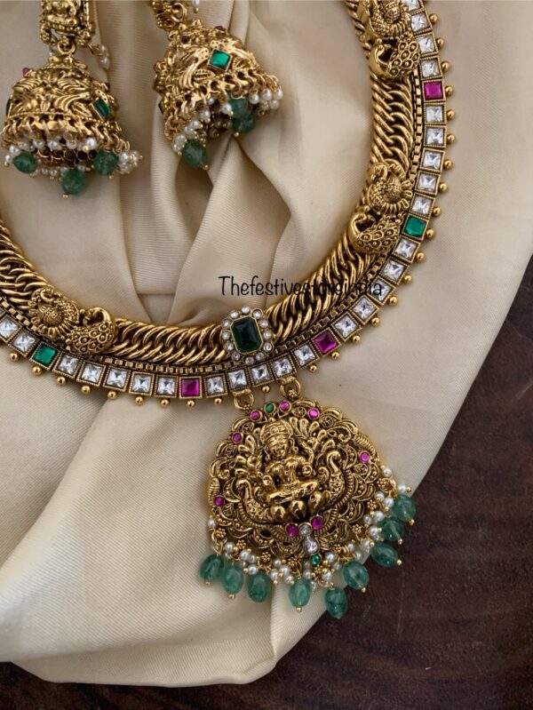 Premium gold look jalebi lakshmi necklace set