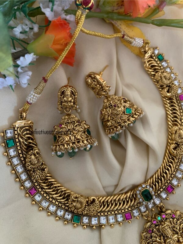 Premium gold look jalebi lakshmi necklace set