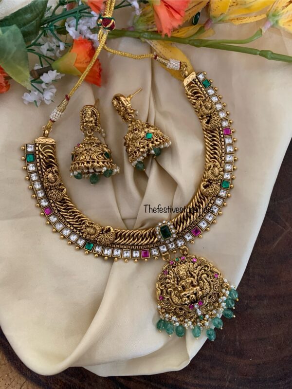 Premium gold look jalebi lakshmi necklace set