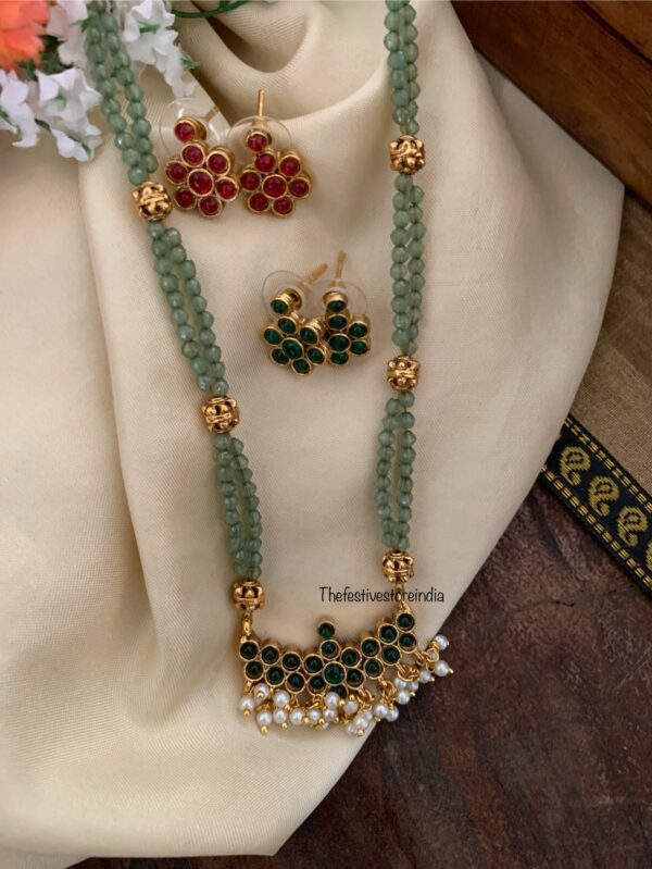 Budgeted Green beads kemp reversible necklace set