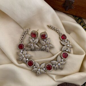 Budgeted floral RUBY Victorian necklace set