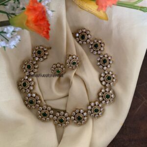 Floral green Victorian necklace set