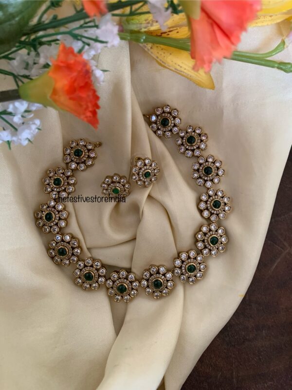 Floral green Victorian necklace set