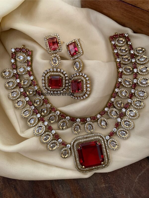 2 layer maroon / ruby victorian necklace set
