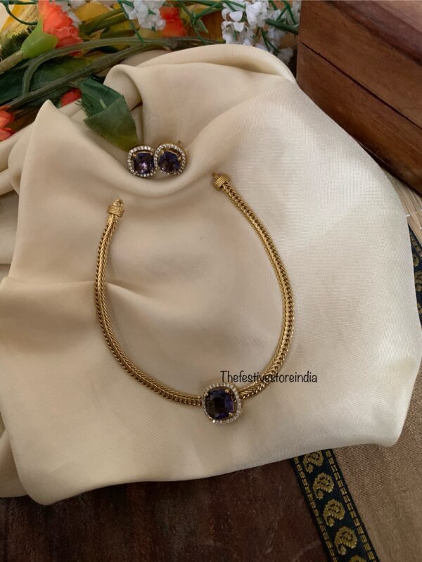 Simple pendant necklace set - Amethyst/Purple