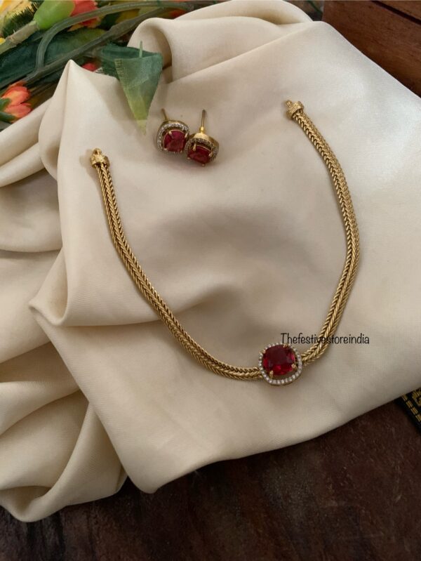 Simple pendant necklace set - Ruby