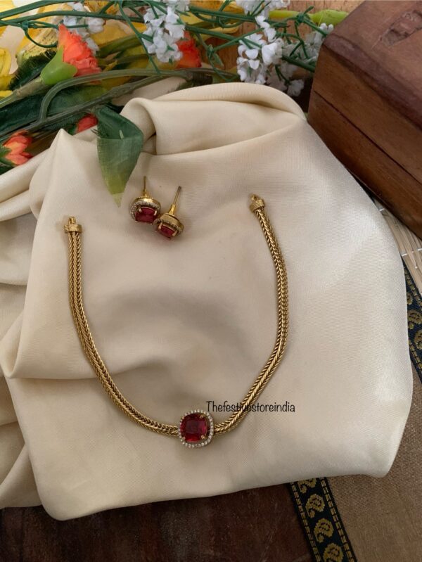 Simple pendant necklace set - Ruby
