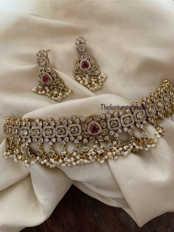 Classic Ruby & pearls high neck choker set