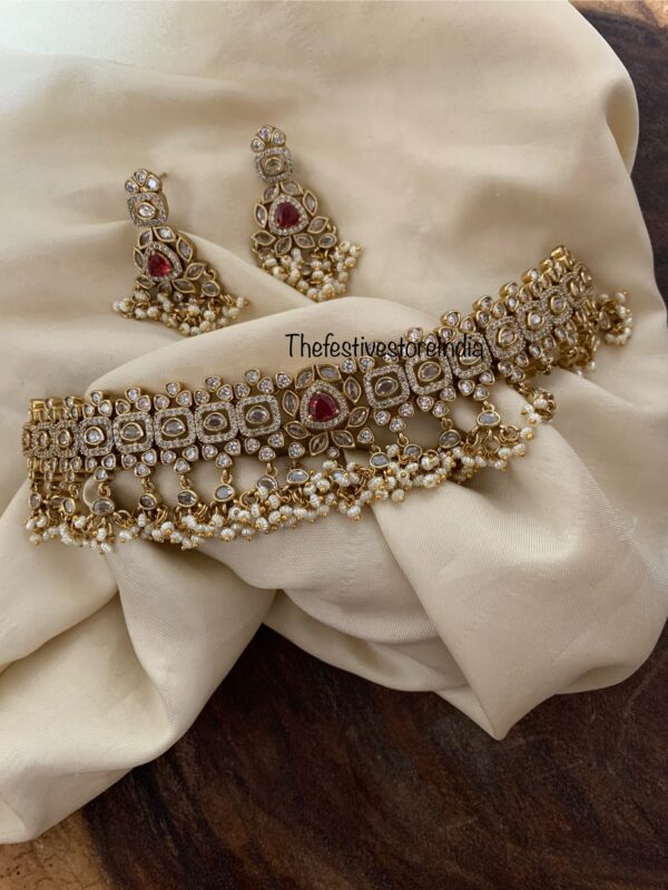 Classic Ruby & pearls high neck choker set