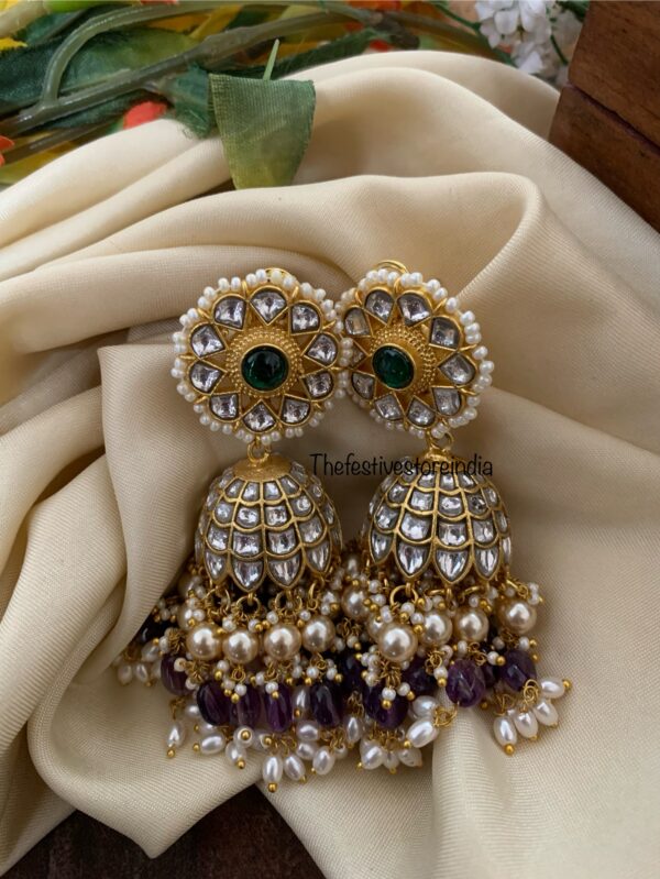 Heavy bridal screwback Jadau purple drop jhumkas