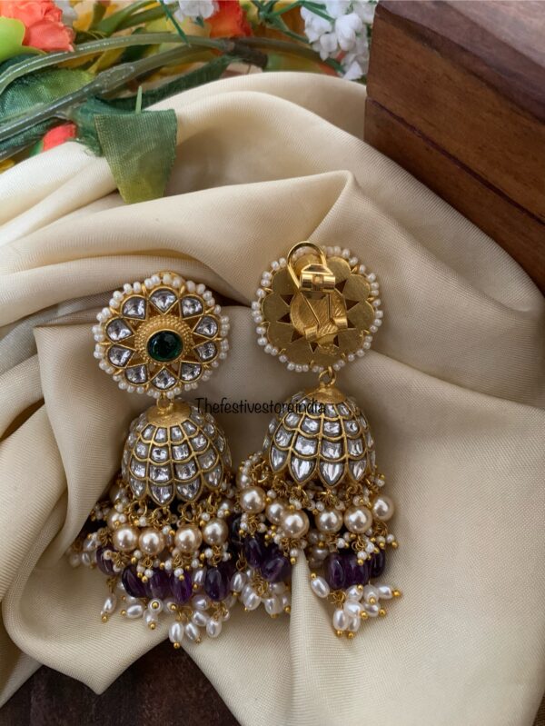 Heavy bridal screwback Jadau purple drop jhumkas
