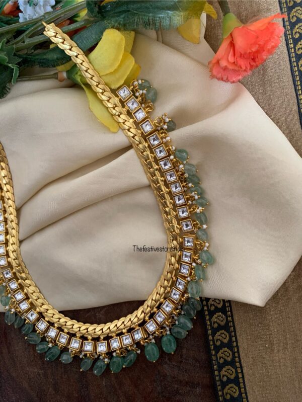 Jadau unisex white block mint drops mid length chain | Groom jewelry
