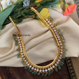 Jadau unisex white block mint drops mid length chain | Groom jewelry
