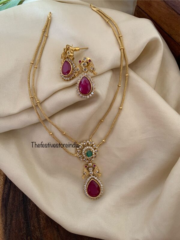 2 layer Ruby drop necklace set