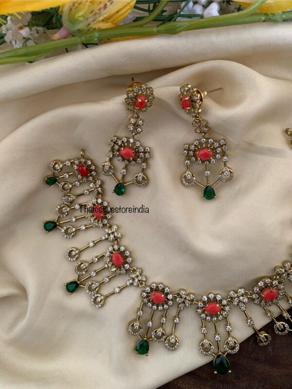 Coral emerald necklace set