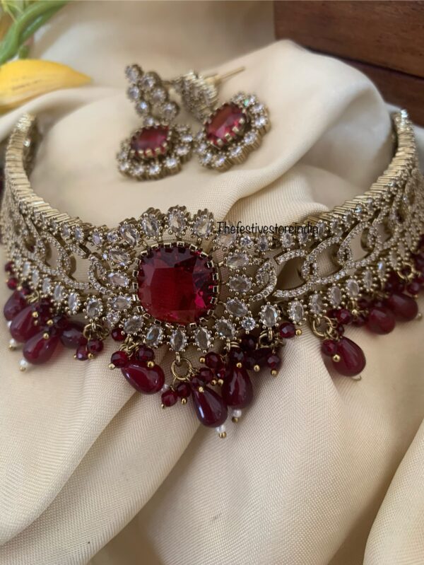 An all red/ruby bridal Victorian choker set