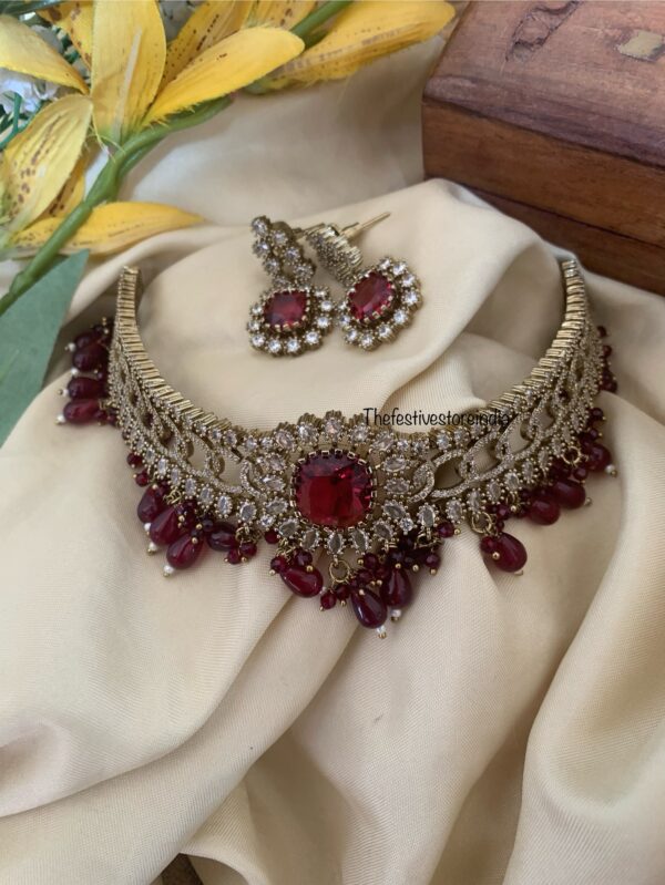 An all red/ruby bridal Victorian choker set