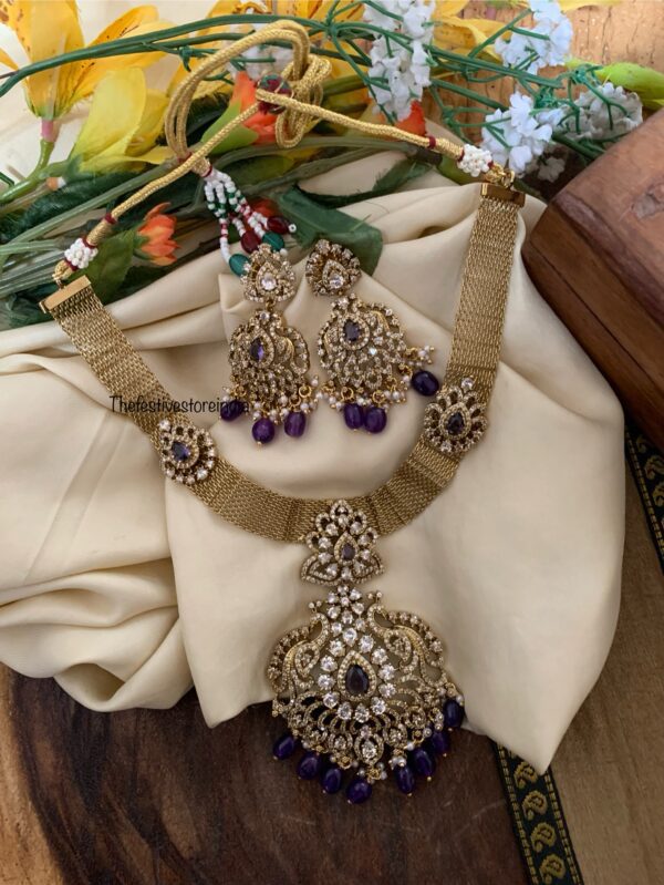 Bridal victorian chain necklace set - Purple beads