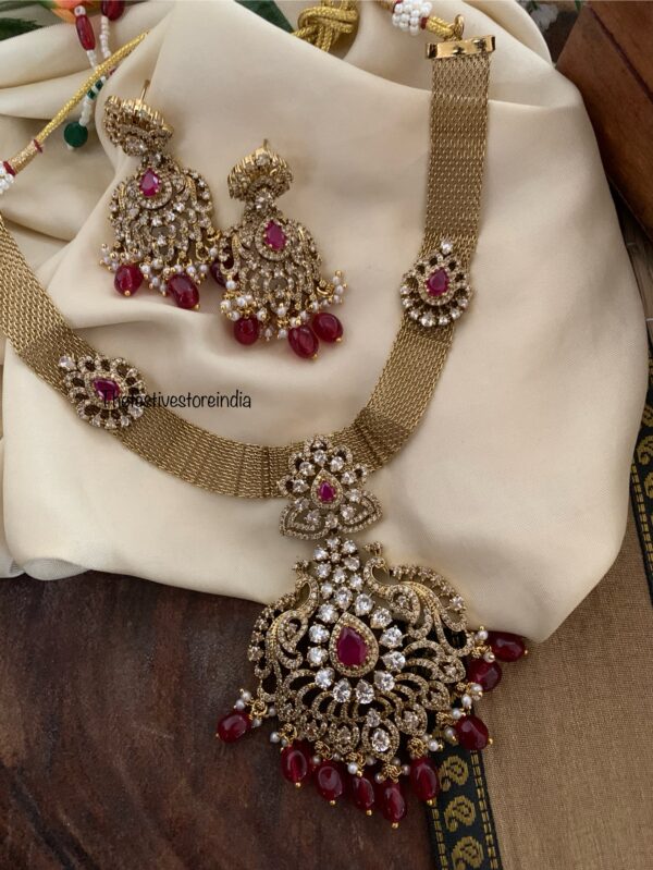 Bridal victorian chain necklace set - Maroon beads | Ruby
