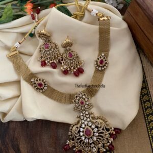 Bridal victorian chain necklace set - Maroon beads | Ruby