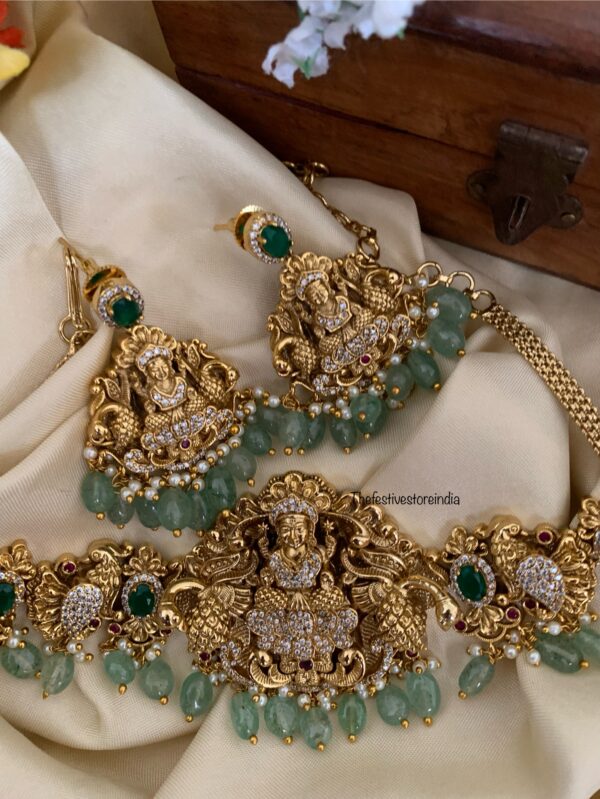Bridal nakshi lakshmi green beads choker set